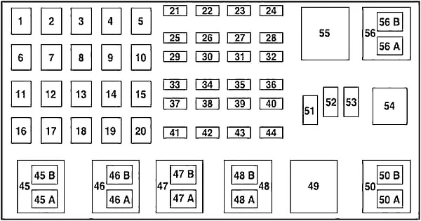 2001-Ford-Ranger-fuse-diagram-under hood 3.0 or 4.0 L