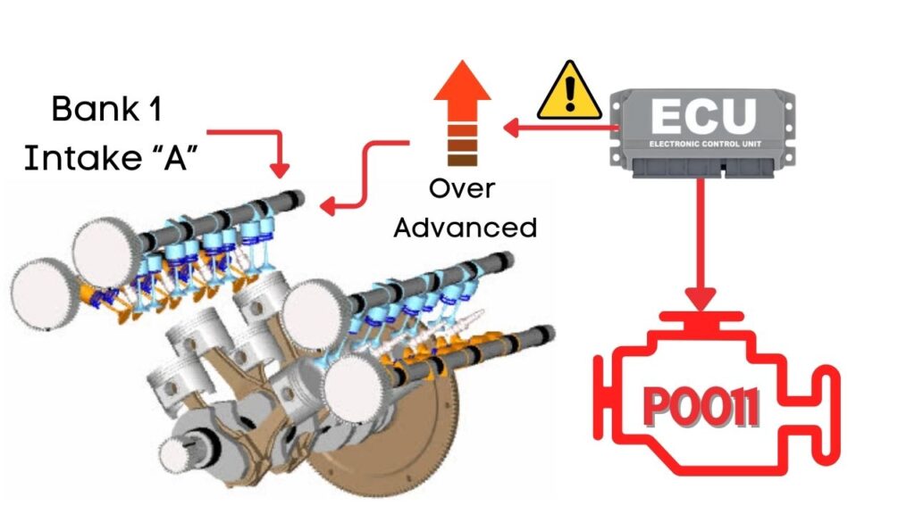 Infographic of P0011 "A" Camshaft Position - Timing Over-Advanced or System Performance (Bank 1)